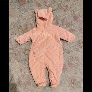 Baby Gap infant pink bunting bear suit bundler EUC